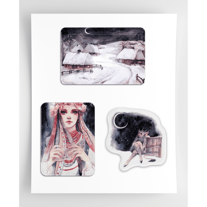 Стикеры с иллюстрациями Оксаны Викторовой из книги "Ночь перед Рождеством" Николая Гоголя